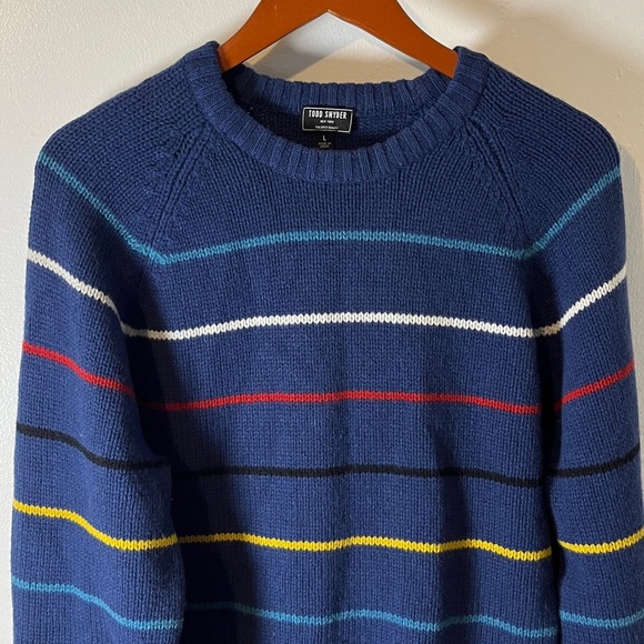 Todd Snyder 100% Wool Blue w Multicolored Horizontal Striped Men's Sweater Sz L - Picture 3 of 12